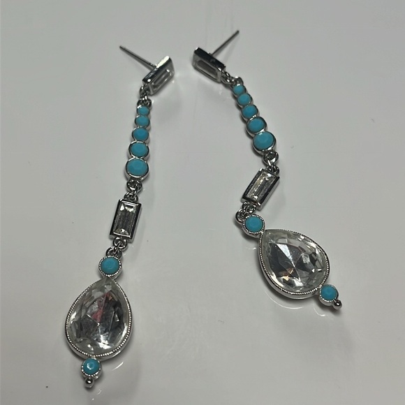 CRYSTAL DROP LONG EARRINGS WITH TURQUOISE BEADS - Picture 7 of 7